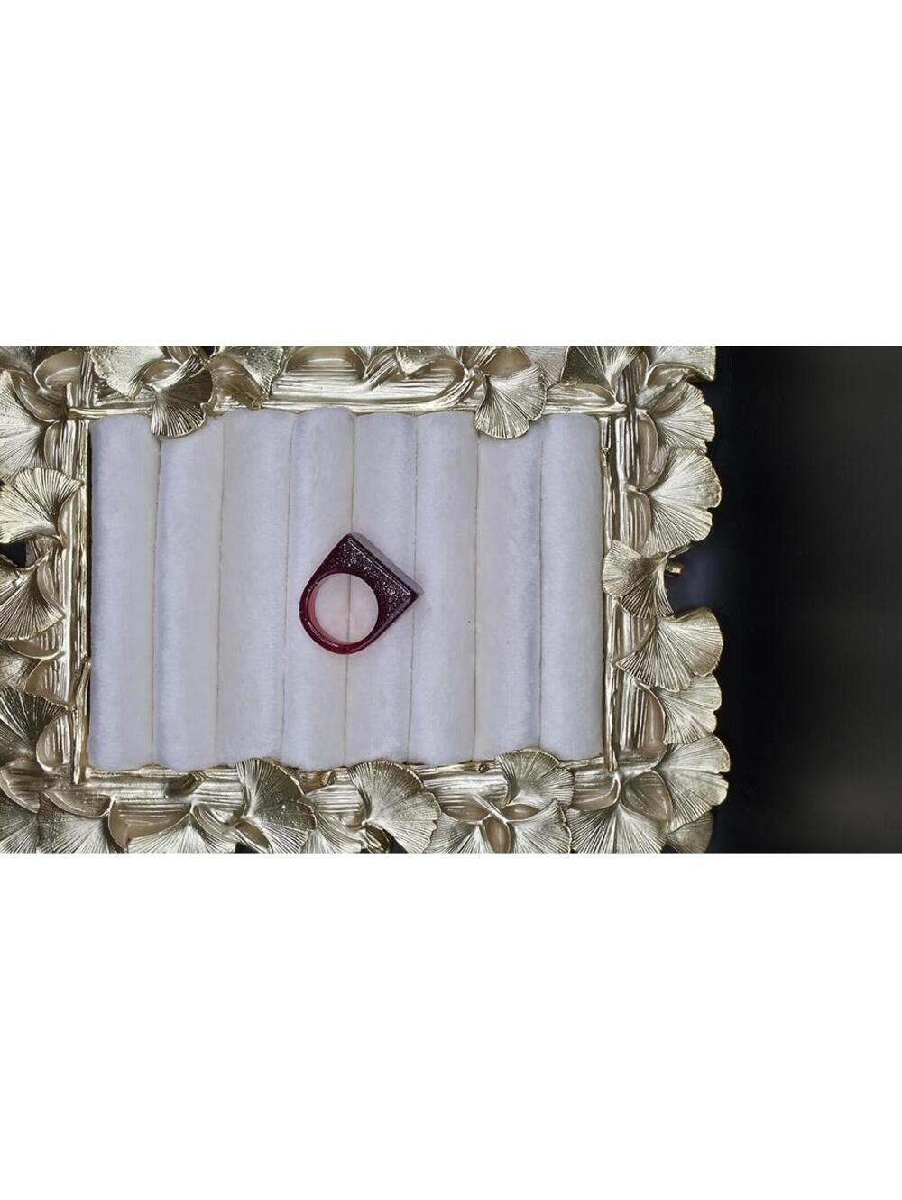 Sparkling Burgundy Red Resin Square Ring - Picture 2 of 5